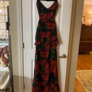 Forever 21 Black Maxi Dress with Red Floral Pattern